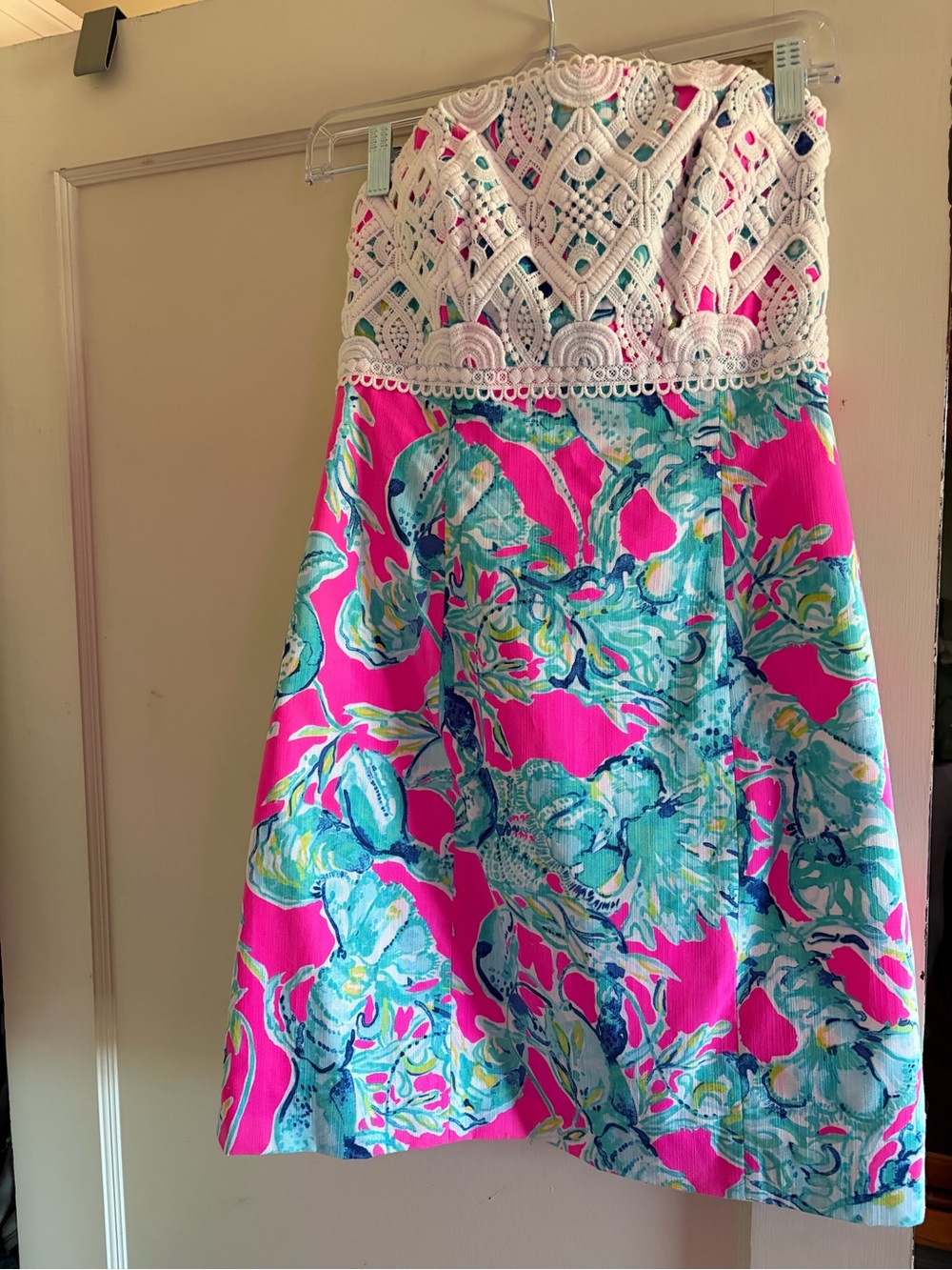 Lilly Pulitzer Size 6 Strapless Pink Floral Crochet Lace Dress